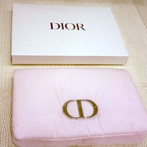 New Dior Trousse Flap Pouch(Snap Closure)Cosmetic Makeup Bag Pink Dior Beaute.